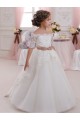 Avorio Abito da ballo Alto Collo Tulle Pizzo Lunga Abiti da ragazza di fiori Fabbrica