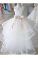 Avorio Abito da ballo Alto Collo Tulle Pizzo Lunga Abiti da ragazza di fiori Fabbrica