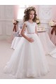 Avorio Abito da ballo Alto Collo Tulle Pizzo Lunga Abiti da ragazza di fiori Fabbrica
