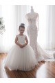 Avorio Abito da ballo Barca Tulle Pizzo Lunga Abiti da ragazza di fiori Fabbrica