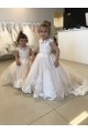 Avorio Abito da ballo Barca Tulle Pizzo Lunga Abiti da ragazza di fiori Fabbrica
