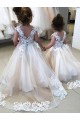 Avorio Abito da ballo Barca Tulle Pizzo Lunga Abiti da ragazza di fiori Fabbrica