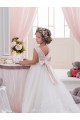 Avorio Abito da ballo Barca Tulle Pizzo Lunga Abiti da ragazza di fiori Fabbrica