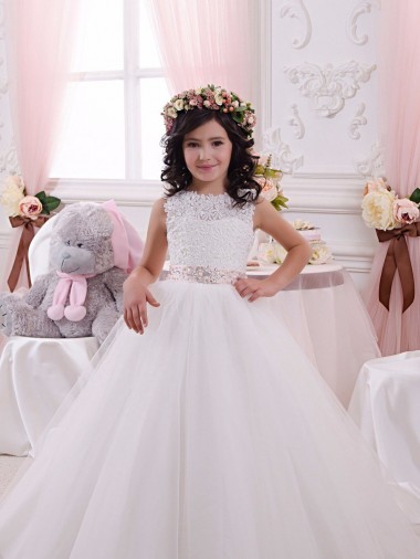 Avorio Abito da ballo Barca Tulle Pizzo Lunga Abiti da ragazza di fiori Fabbrica