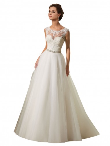 Avorio Abito da ballo Illusione Tulle Pizzo Abiti da sposa Fabbrica