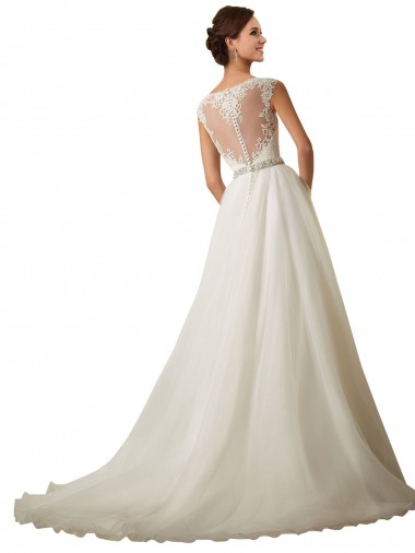 Avorio Abito da ballo Illusione Tulle Pizzo Abiti da sposa Fabbrica