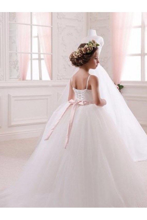 Avorio Abito da ballo Innamorato Tulle Lunga Abiti da ragazza di fiori Fabbrica