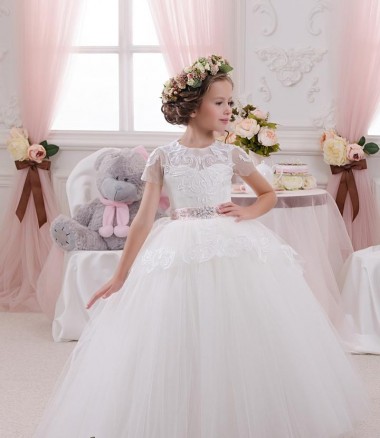 Avorio Abito da ballo Innamorato Tulle Pizzo Lunga Abiti da ragazza di fiori Fabbrica
