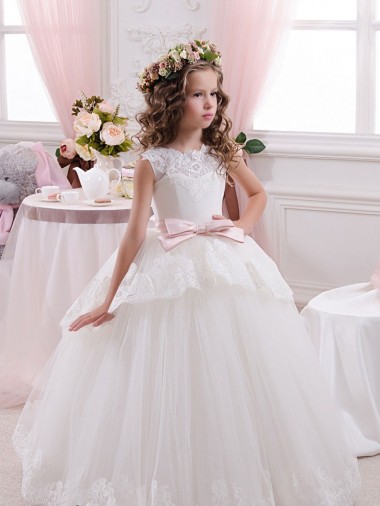 Avorio Abito da ballo Innamorato Tulle Pizzo Lunga Abiti da ragazza di fiori Fabbrica
