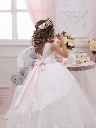 Avorio Abito da ballo Innamorato Tulle Pizzo Lunga Abiti da ragazza di fiori Fabbrica