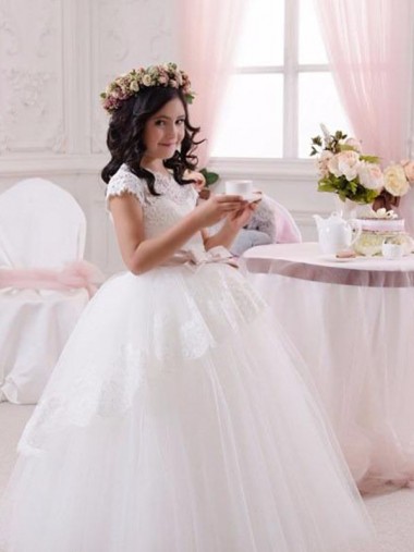 Avorio Abito da ballo Innamorato Tulle Pizzo Lunga Abiti da ragazza di fiori Fabbrica