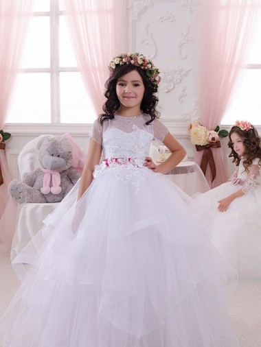 Avorio Abito da ballo Innamorato Tulle Pizzo Lunga Abiti da ragazza di fiori Fabbrica