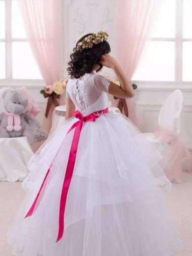 Avorio Abito da ballo Innamorato Tulle Pizzo Lunga Abiti da ragazza di fiori Fabbrica