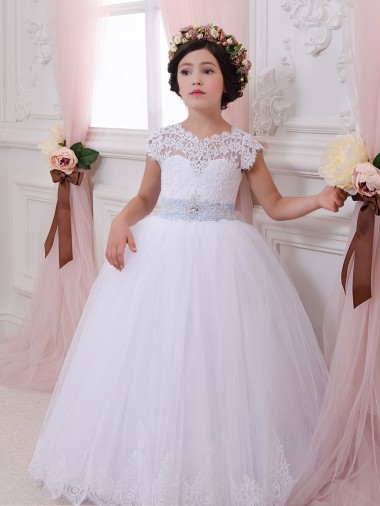 Avorio Abito da ballo Innamorato Tulle Pizzo Lunga Abiti da ragazza di fiori Fabbrica