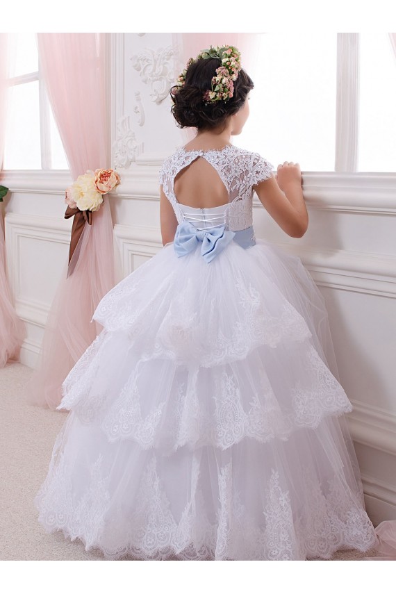 Avorio Abito da ballo Innamorato Tulle Pizzo Lunga Abiti da ragazza di fiori Fabbrica