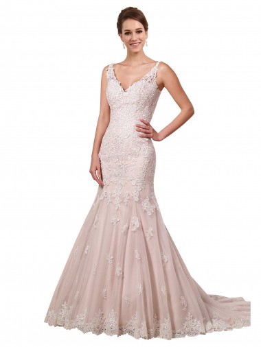Avorio & Blush Stile sirena Scollatura a V Tulle Pizzo Abiti da sposa Fabbrica