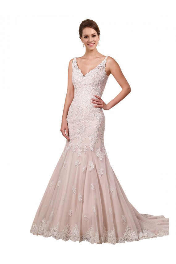 Avorio & Blush Stile sirena Scollatura a V Tulle Pizzo Abiti da sposa Fabbrica