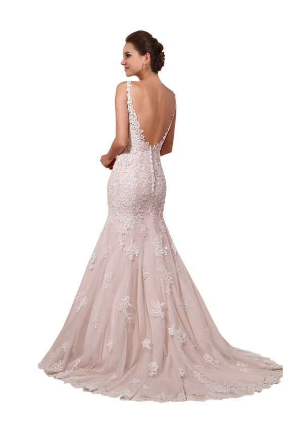 Avorio & Blush Stile sirena Scollatura a V Tulle Pizzo Abiti da sposa Fabbrica