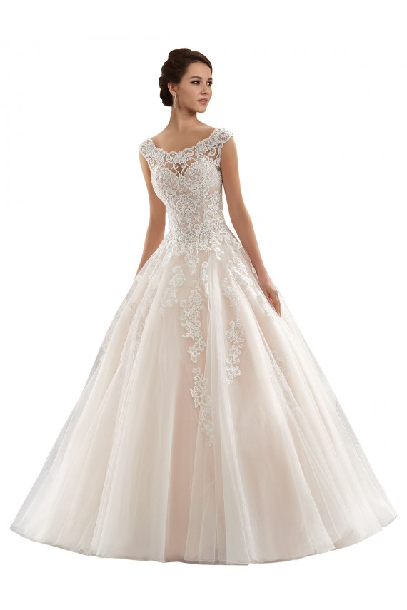 Avorio & Champagne Abito da ballo Barca Tulle Pizzo Abiti da sposa Fabbrica