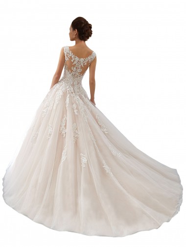 Avorio & Champagne Abito da ballo Barca Tulle Pizzo Abiti da sposa Fabbrica