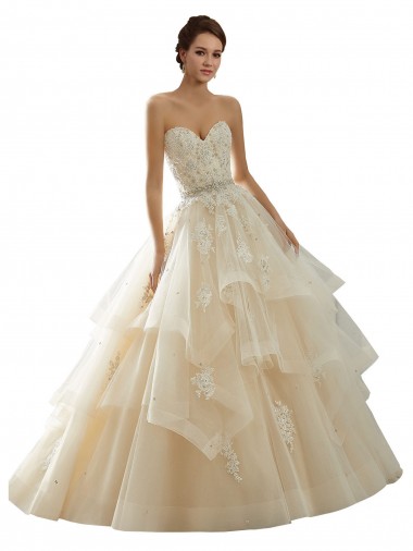 Avorio & Champagne Abito da ballo Innamorato Tulle Pizzo Abiti da sposa Fabbrica