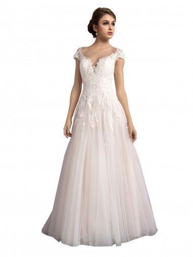 Avorio & Champagne Linea A Illusione Cattedrale di treno Tulle Pizzo Spiaggia Abiti da sposa Fabbrica