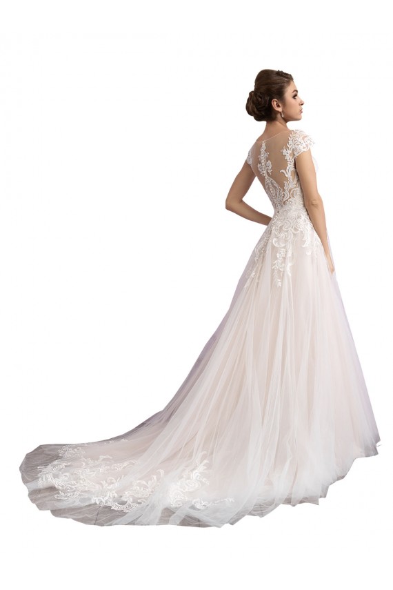Avorio & Champagne Linea A Illusione Cattedrale di treno Tulle Pizzo Spiaggia Abiti da sposa Fabbrica