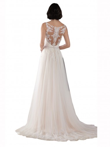 Avorio & Champagne Linea A Illusione Sweep treno Tulle Boho Abiti da sposa Fabbrica