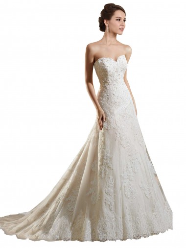 Avorio & Champagne Linea A Innamorato Tulle Pizzo Abiti da sposa Fabbrica