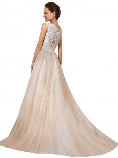 Avorio & Champagne Linea A Scollatura a V Tulle Pizzo Abiti da sposa Fabbrica
