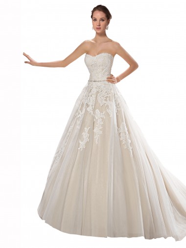 Avorio & Champagne Linea A Senza spalline Tulle Pizzo Abiti da sposa Fabbrica