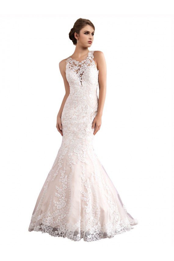 Avorio & Champagne Stile sirena Illusione Cattedrale di treno Tulle Pizzo Abiti da sposa Fabbrica