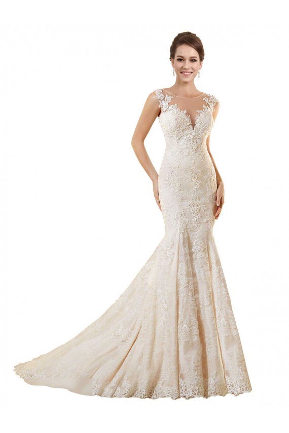 Avorio & Champagne Stile sirena Illusione Pizzo Abiti da sposa Fabbrica