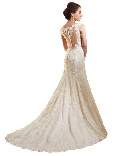 Avorio & Champagne Stile sirena Illusione Pizzo Abiti da sposa Fabbrica