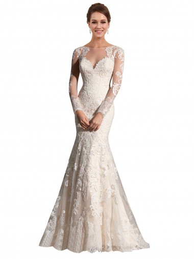 Avorio & Champagne Stile sirena Illusione Tulle Pizzo Abiti da sposa Fabbrica