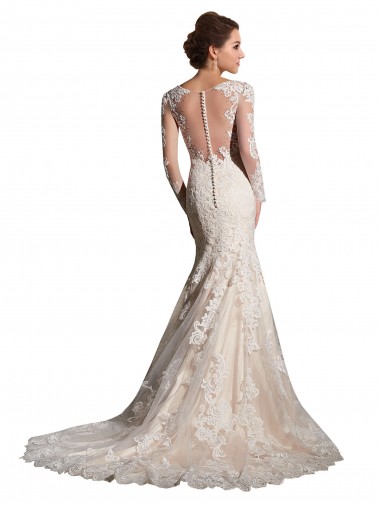 Avorio & Champagne Stile sirena Illusione Tulle Pizzo Abiti da sposa Fabbrica