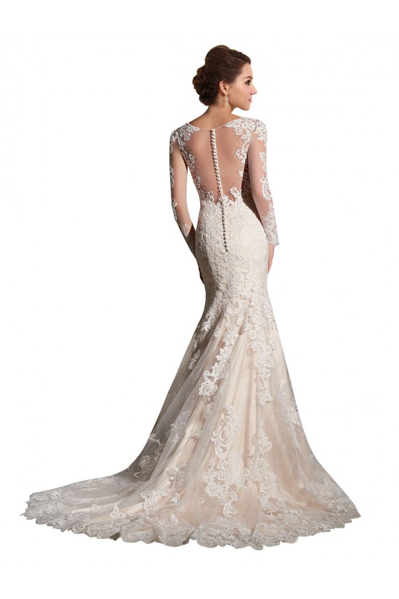 Avorio & Champagne Stile sirena Illusione Tulle Pizzo Abiti da sposa Fabbrica