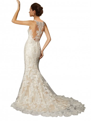 Avorio & Champagne Stile sirena Illusione Tulle Pizzo Classico Abiti da sposa Fabbrica