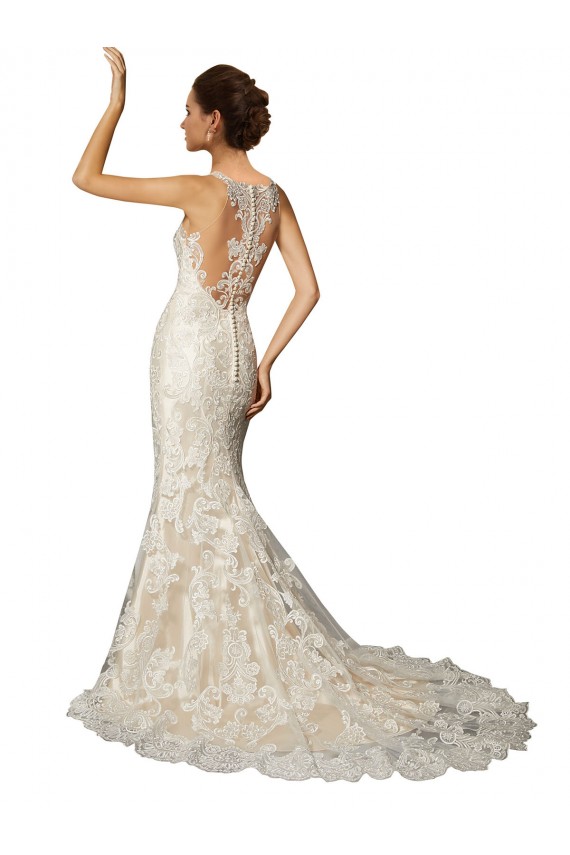 Avorio & Champagne Stile sirena Illusione Tulle Pizzo Classico Abiti da sposa Fabbrica
