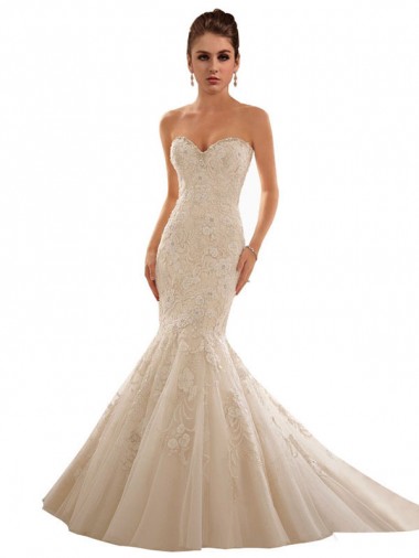 Avorio & Champagne Stile sirena Innamorato Tulle Pizzo Abiti da sposa Fabbrica