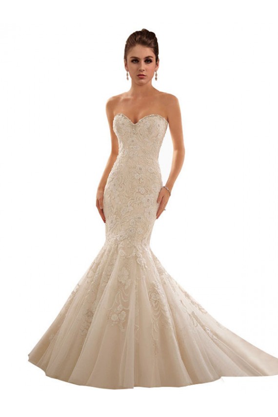 Avorio & Champagne Stile sirena Innamorato Tulle Pizzo Abiti da sposa Fabbrica