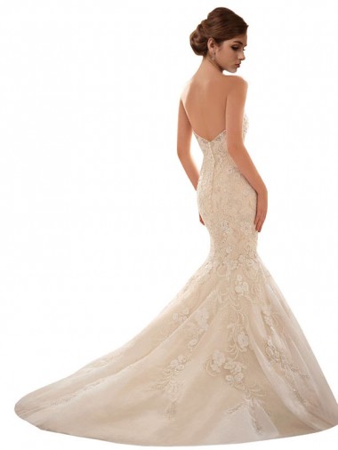 Avorio & Champagne Stile sirena Innamorato Tulle Pizzo Abiti da sposa Fabbrica
