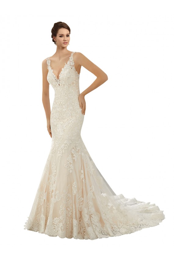 Avorio & Champagne Stile sirena Scollatura a V Pizzo Abiti da sposa Fabbrica