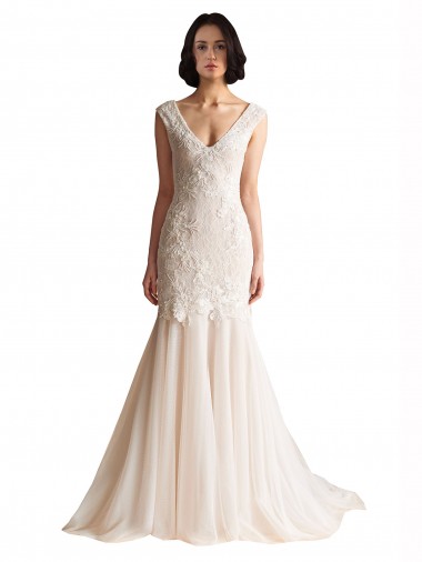 Avorio & Champagne Stile sirena Scollatura a V Sweep treno Tulle Abiti da sposa Fabbrica