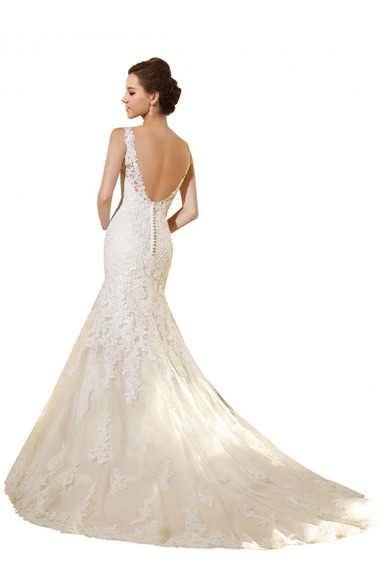 Avorio & Champagne Stile sirena Scollatura a V Tulle Pizzo Abiti da sposa Fabbrica
