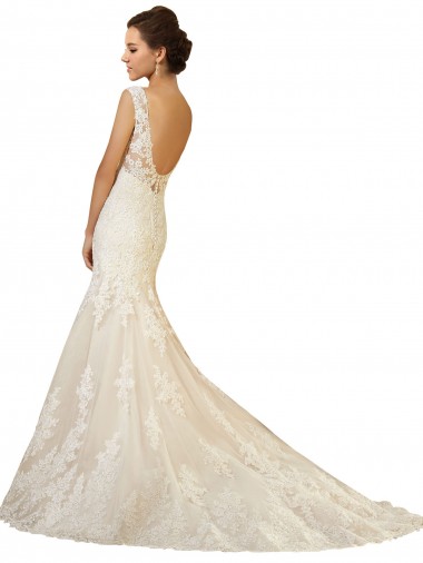 Avorio & Champagne Stile sirena Scollatura a V Tulle Pizzo Abiti da sposa Fabbrica