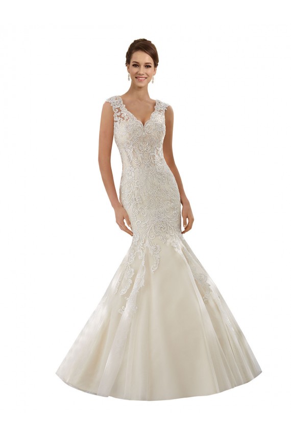 Avorio & Champagne Stile sirena Scollatura a V Tulle Pizzo Abiti da sposa Fabbrica