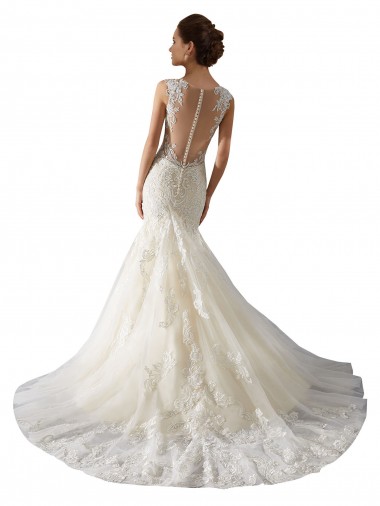 Avorio & Champagne Stile sirena Scollatura a V Tulle Pizzo Abiti da sposa Fabbrica