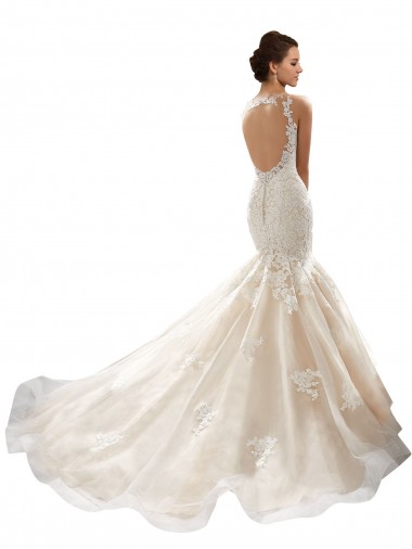 Avorio & Champagne Stile sirena Scollatura a V Tulle Pizzo Classico Abiti da sposa Fabbrica