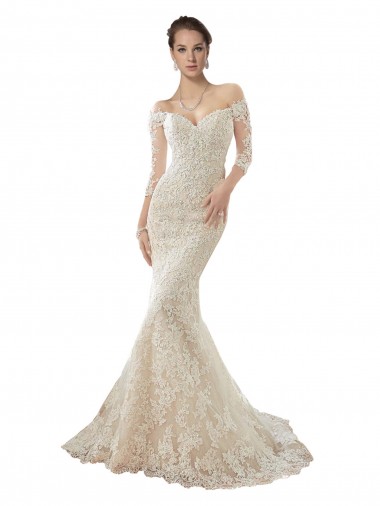 Avorio & Champagne Stile sirena Tulle Pizzo Abiti da sposa Fabbrica